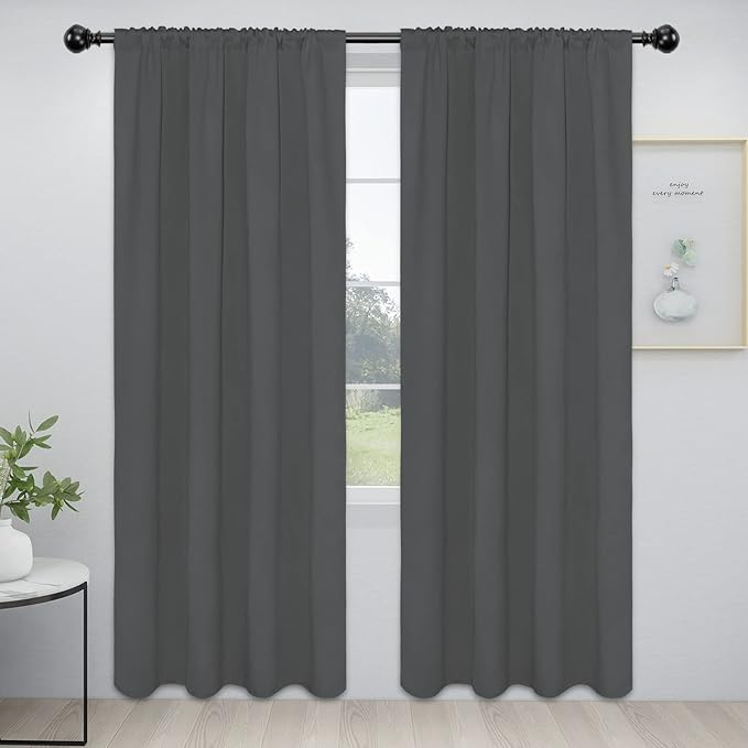 Easy-Going Rod Pocket Blackout Curtains for Bedroom, Room Darkening Window Curtains for Living Room, Thermal Insulated Noise Reduction Solid Window Drapes, 2 Panels(42x84 in, Gray) by Easy-Going