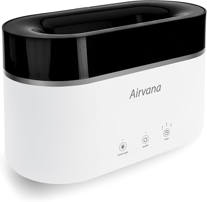 AquaFlame Ultrasonic Humidifier (.75L / .20 Gal) - Vibration Technology Humidifier with Essential Oil Diffuser – Tabletop Design for Personal Use, Dorm Rooms, & Desks - White (.75L / 0.20 Gal) by Airvana