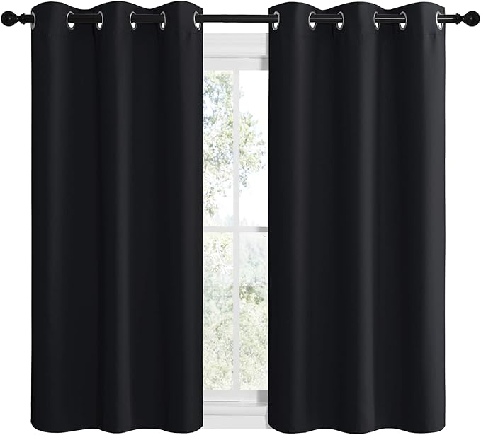 NICETOWN Blackout Draperies Window Curtain Panels, Autumn/Winter Thermal Insulated Solid Grommet Blackout Curtains/Drapes for Cafe (Set of 2, 42 inches by 48 inches, Black) - Image 2
