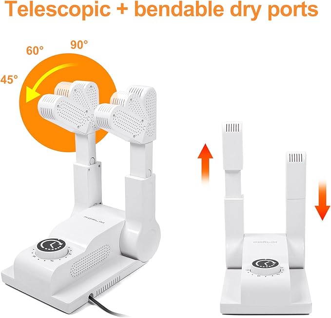 FORLIM Boot Dryer for Work Boots, Shoe Dryer with Heat Blower, Glove Dryer & Boot Warmer - 180° Adjustable Dry Rack - Telescopic Bendable Dry Ports - Intelligent Timer - White - Image 5