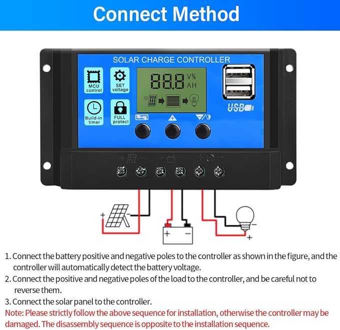 PWM Solar Charge Controller 30A Solar Panel Controller 12V/24V Auto Adjustable LCD Display Solar Panel Battery Regulator with USB Port - Image 3
