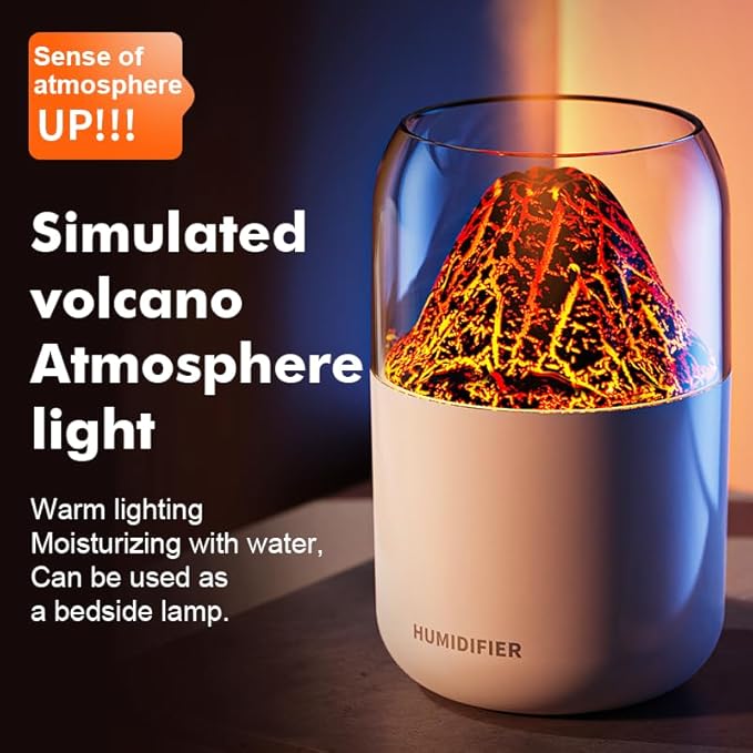 Portable Mini Volcano USB Humidifier - 300ml Cool Mist for Baby, Travel, Office & Home - Auto Shut-Off, 2 Mist Modes, Super Quiet - Black - Image 2