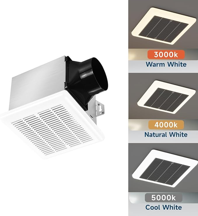 Tech Drive Bathroom Exhaust Fan with Light - 110 CFM, 1.5 Sone, 1000lm Dimmable 3CCT Selectable LED Light, Easy to Install Super Quiet Ventilation Fan, 4-Inch Duct, Light Grille Combo, White - Image 4