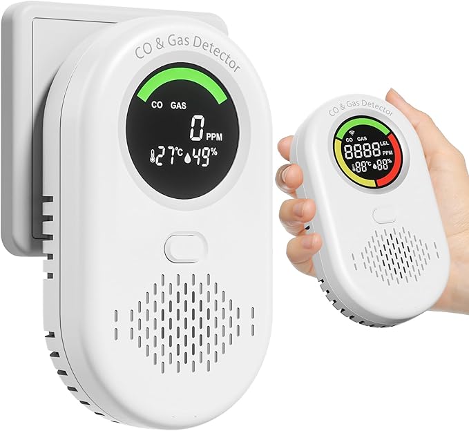 Compact 4-in-1 Plug-in CO and Methane Gas Detector with Temp & Humidity Display – Perfect for Home or RV Safety by zealme