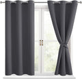 Hiasan Blackout Curtains for Bedroom - Thermal Insulated & Light Blocking Window Curtains for Living Room, 2 Drape Panels Sewn with Tiebacks, Dark Grey, 42 x 54 Inch by Hiasan