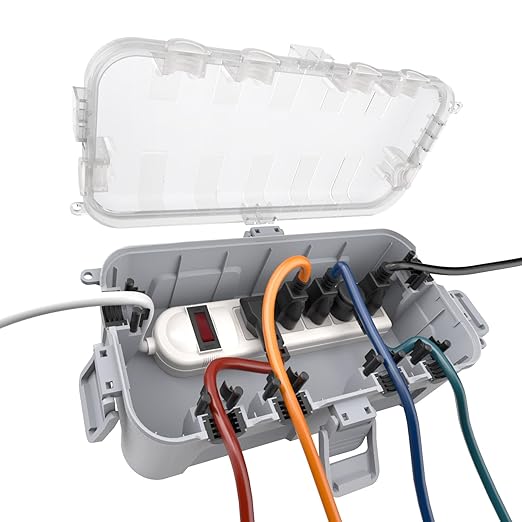 Flemoon Medium Outdoor Electrical Box Waterproof with Clear Lid, Weatherproof Extension Cord Cover for Photocell Light Sensor Timer, Power Strip, Outlet, Plug, Socket, Transparent and Gray by FLEMOON