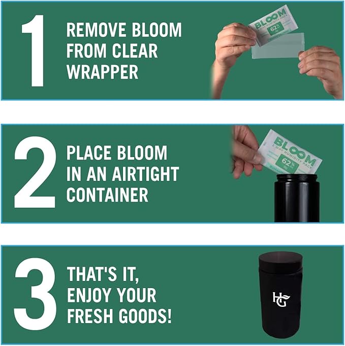Bloom 62% Humidity Packs by Herb Guard - Pack of 4 x 67g Guaranteed to Keep Up to 1 LB Fresh for Months & Revive Dry Contents Back to Life - Image 6