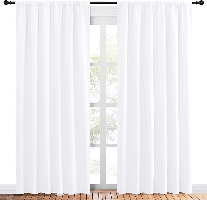 NICETOWN White Curtains, 50% Light Blocking Curtain Panels for Bedroom, Home Decoration Easy-Care Solid Rod Pocket Draperies/Drapes, Window Covering for Kitchen (2 Panels, 70 by 84, White) - Image 2