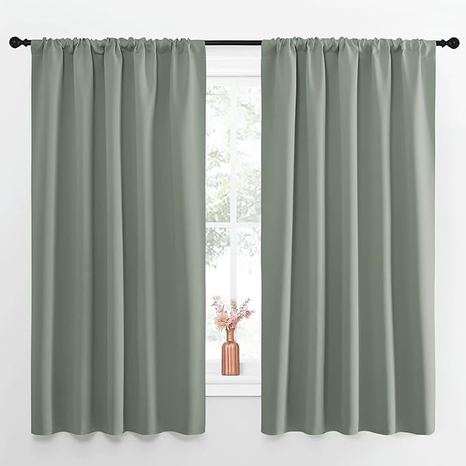 NICETOWN Window Curtains Blackout Drapes - Thermal Insulated Solid Rod Pocket Blackout Curtains/Draperies for Living Room (Greyish Green, One Pair, 52 by 63-Inch) by NICETOWN