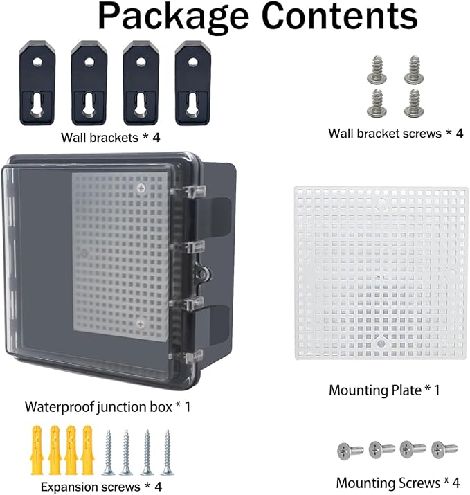 Junction Box, Hinged Black Clear Cover IP67 Waterproof ABS Project Box with Mounting Plate Electrical Box Enclosure with Wall Bracket 5.9 x 5.9 x 3.5inch(150x150x90mm) - Image 7
