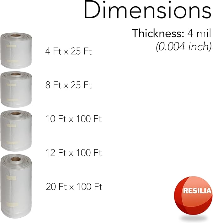 RESILIA Clear Construction Film - Heavy-Duty 4 Mil, 0.004 Inch, Indoor/Outdoor Plastic Sheeting, Drop Cloth, Moisture and Vapor Barrier for Painting, Garden, Furniture, 20' by 100' Roll, Made in USA - Image 3
