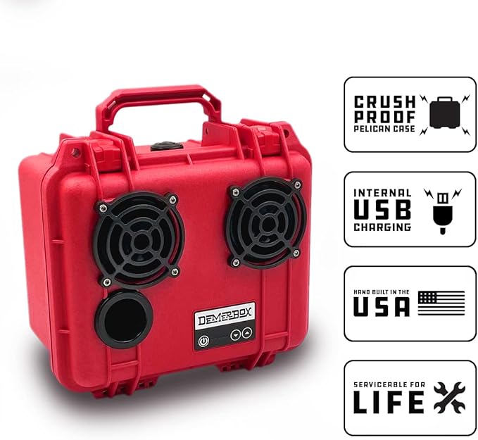 DemerBox: Waterproof, Portable, and Rugged Outdoor Bluetooth Speakers. Loud Sound + Deep Bass, 40+ hr Battery Life, Dry Box + USB Charging, Multi-Pairing Party Mode (Marooga Red, DB2) - Image 3