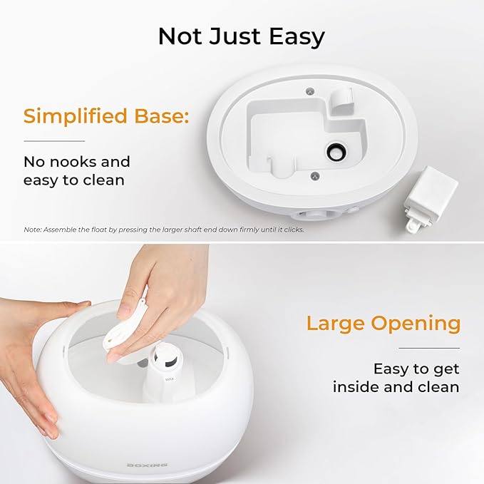 BOXING 3L Cool Mist Humidifier, Ultra Quiet 20dB for Bedroom, Baby & Office, Top Fill Air Humidifier for Home Office & Indoor Plants, 30H Runtime, Essential Oil Tray, Night Light, BPA-Free, White - Image 7