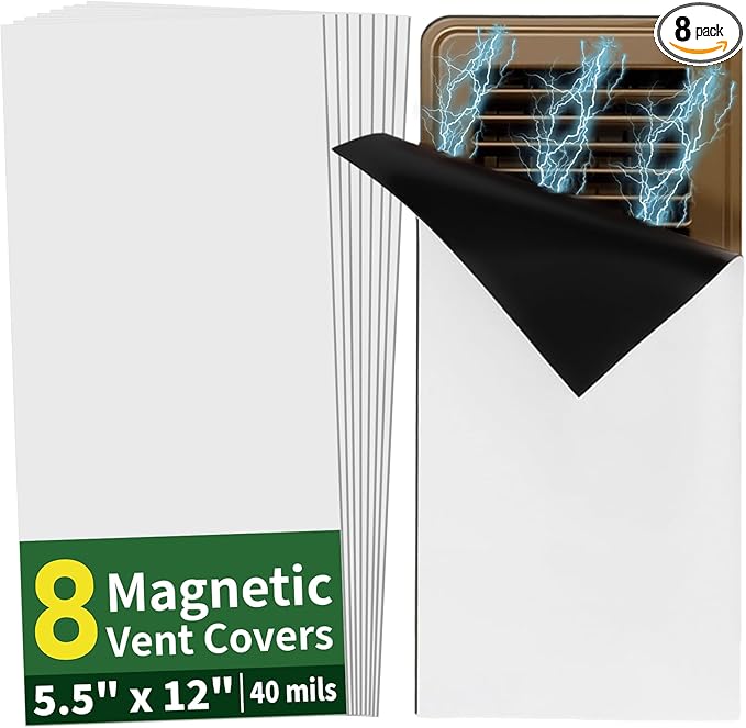 FINDMAG Strong Magnetic Vent Cover, 8 Pack 5.5" x 12" Vent Covers for Home Ceiling and Air Registers, Durable and Reusable Wall Vents Covers for Home HVAC Systems, with Heater Deflector Function by FINDMAG