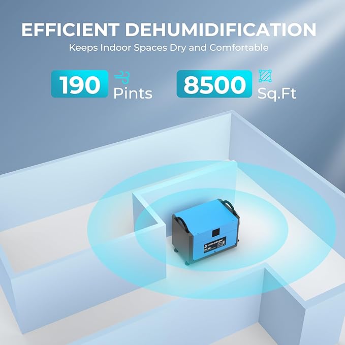 EUHOMY 190 Pint Crawl Space Dehumidifier with Drain Hose, Dehumidifier for Home and Basement, Dehumidify Up to 9000 Sq Ft Commercial Dehumidifiers, Timer on/off, Automatic Dehumidification - Image 2