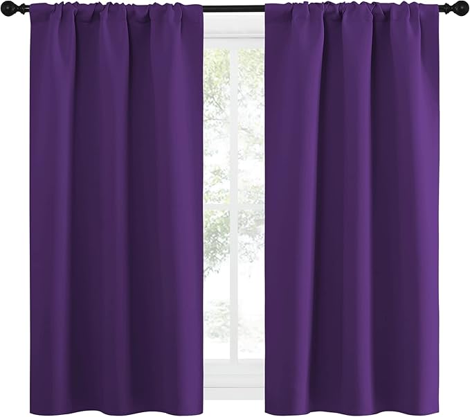 NICETOWN Kitchen Curtains, Short Blackout Curtains & Drapes, Home Decoration Window Treatment Cafe Curtain Panels with Rod Pocket (Royal Purple, 34-inch Wide x 54-inch Long, 2 Panels) - Image 2