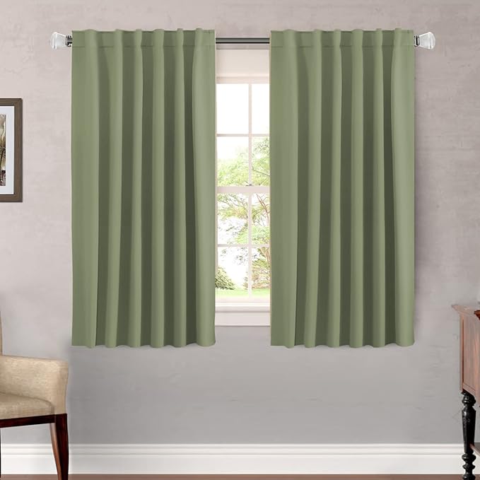 H.VERSAILTEX Blackout Curtains for Living Room Thermal Insulated Window Treatment Panels Room Darkening Blackout Drapes Back Tab/Rod Pocket Bedroom Draperies, 52 x 54 Inch, Sage, 2 Panels by HVERSAILTEX
