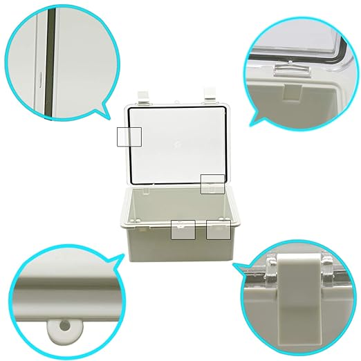 Zulkit Junction Box ABS Plastic Waterproof IP65 Electrical Boxes Hinged Shell Outdoor Universal Project Enclosure with Mounting Plate and Wall Brackets Grey (390x290x160 mm) - Image 8