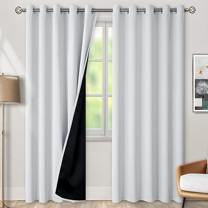 BGment Greyish White 100% Blackout Curtains for Living Room 84 Inch Length 2 Panels, Thermal Insulated Full Light Blocking Energy Save Window Drapes for Nursery Bedroom Darkening, 60 Inch Wide Each by BGment