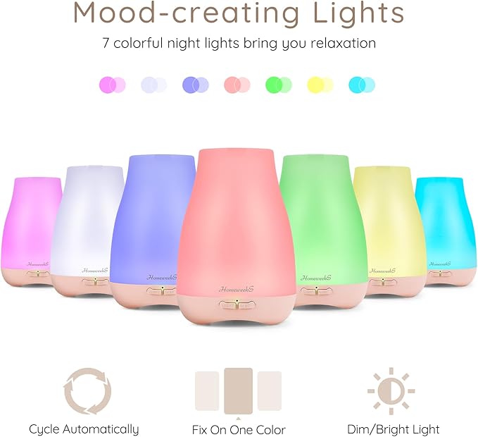 Homeweeks Diffusers, 100ml Colorful Essential Oil Diffuser with Adjustable Mist Mode,Auto Off Aroma for Bedroom/Office/Trip (100 ML 1 Pack) - Image 4