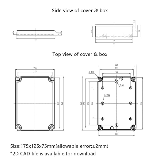 Junction Box，6.9"x 4.9"x 3" Outdoor Electrical Box with Mounting Plate, IP67 Dustproof Waterproof ABS Plastic Project Box, DIY Electrical Enclosure Gray (175x 125x 75 mm) - Image 8
