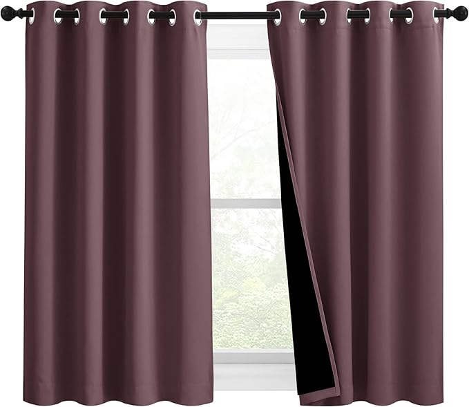 NICETOWN Warm Curtains for Winter, Bedroom Full Blackout Curtain Panels, Great Job for Blocking Light, Complete Blackout Draperies with Black Liner for Night Shift (Dry Rose, Set of 2, 46 by 54-inch) by NICETOWN