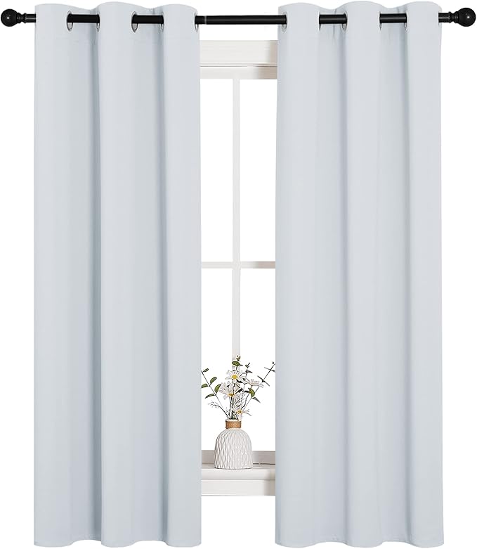 NICETOWN Room Darkening Draperies Curtains Panels, Window Treatment Thermal Insulated Grommet Room Darkening Curtains/Drapes for Bedroom (Greyish White, 2 Panels, 34 by 63) by NICETOWN