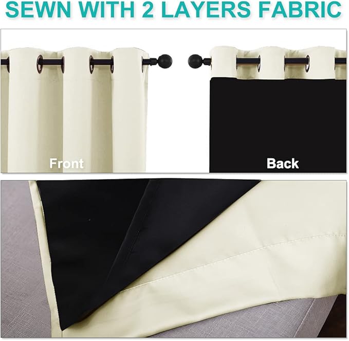 NICETOWN Thermal Insulated 100% Blackout Curtains, Noise Reducing Performance Slider Curtain Panel with Black Lining, Full Light Blocking Patio Door Drapery (Beige, 1 PC, 100-inch x 84-inch) - Image 5