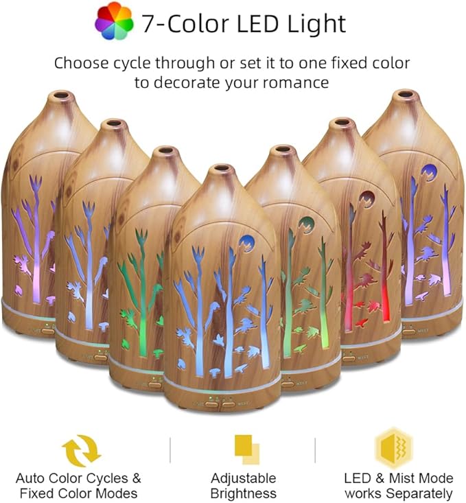 3 Essential Oil Diffuser Set,7.1''x3.5'' Aromatherapy Diffusers,Desk Humidifiers for Office,Small 200ml Humidifier with 7 LED Colors Night Lights,Waterless Auto-Off for Home Decor Gift (Tree) - Image 5