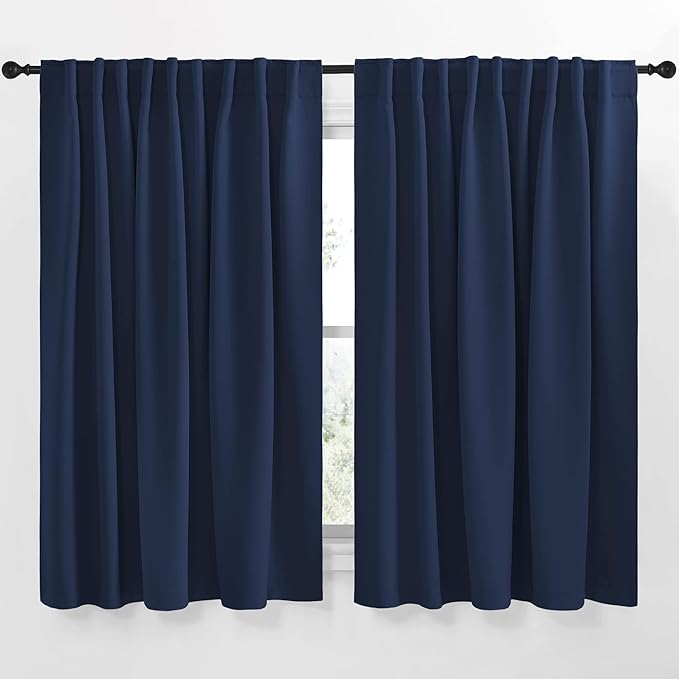 NICETOWN Blackout Curtain Panels Window Draperies - (Navy Blue Color) 62x63 inch, 2 Pieces, Insulating Room Darkening Blackout Drapes for Doorway Shower Bathroom Laundry Room Bifold Door by NICETOWN
