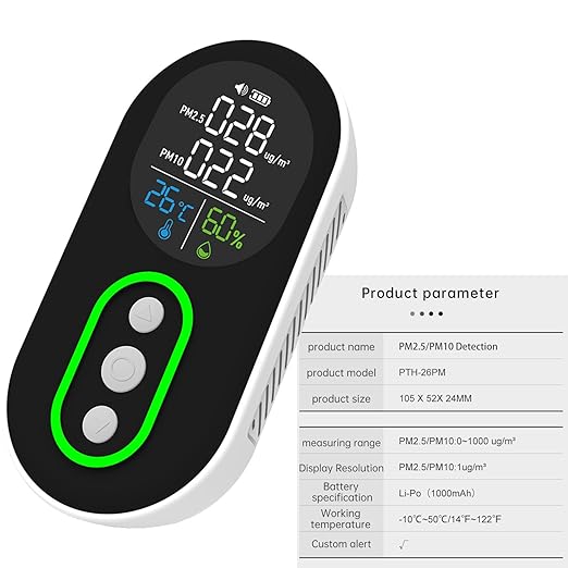 Protmex Indoor Air Quality Monitor, PM2.5 PM10 Detector with Real-Time Display & Buzzer Alarm, Temperature Humidity Sensor, Portable Air Pollution Tester for Home, Office, Car, Baby Room - Image 7