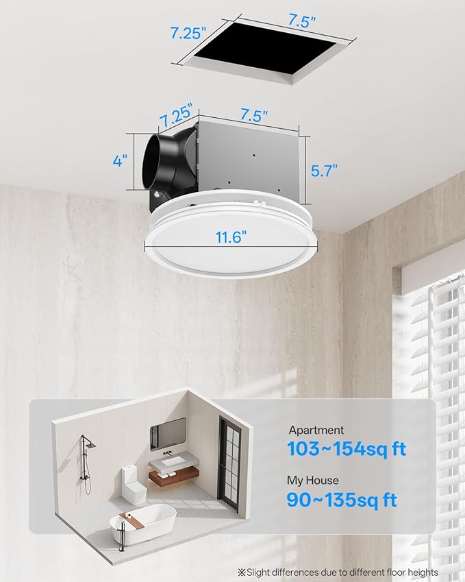 Bathroom Exhaust Fan with RGB Lights, 110CFM/1.0 Sones Vent Fan with 3 Color Temperatures, 5 Adjustable Brightness, Easy to Install, Remote Control, Quiet Ventilation Fan for Bath, Shower, Attic - Image 4