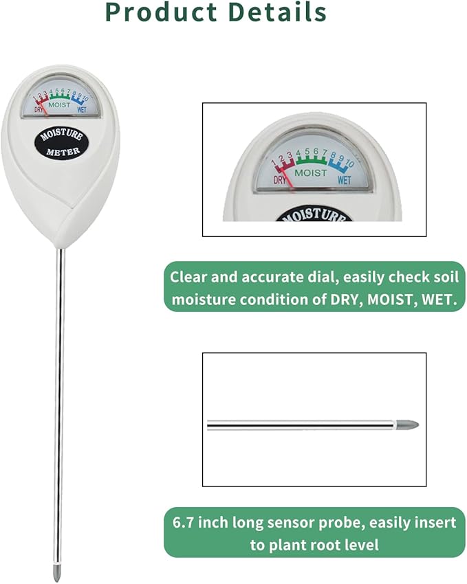 Soil Moisture Meter, Soil Moisture Monitor for House Plants, Soil Hygrometer Moisture Sensor for Indoor & Outdoor, Garden, Farm, Lawn Plant Care, No Battery Needed(White) - Image 4