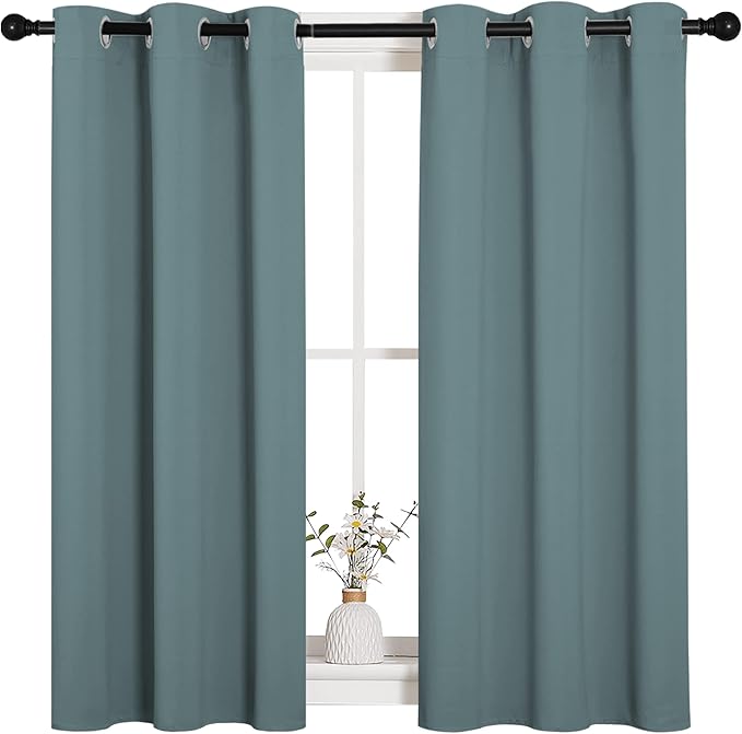 NICETOWN Modern Blackout Curtains Noise Reducing, Thermal Insulated and Privacy Room Darkening Drape Panels for Boy's Guest Room Door Small Short Window (Greyish Blue, 2 Panels, W34 x L45 -Inch) - Image 2