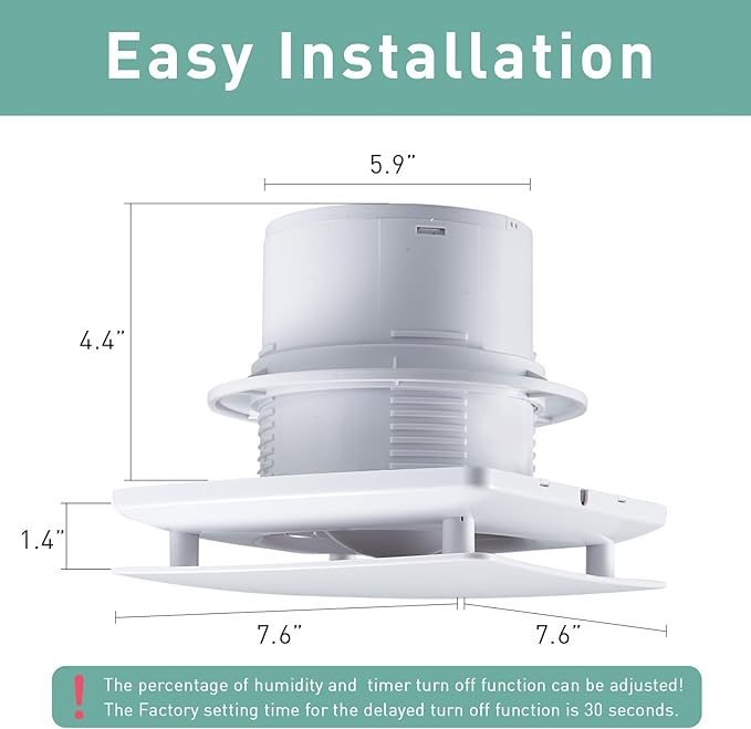 5.9 Inch Bathroom Exhaust Fan with Humidity Sensor and Timer 110 CFM Powerful Ceiling or Wall Mount Vent Fan for Bathroom Basement Loft Garage - Image 2