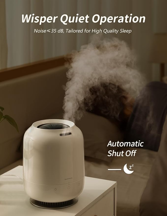 SmartDevil 1.2L Cool Mist Humidifier, Top Fill Ultrasonic Smart Air Humidifier with Essential Oils, Timing, Auto Shut Off for Home Babies Plants - Image 5