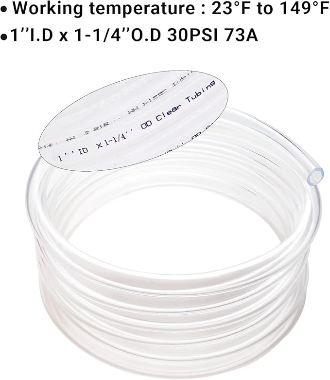 1’’ ID × 1-1/4’’ OD - 10 ft Clear Plastic Vinyl Tubing, Flexible PVC Hose Lightweight Non-Toxic vinyl Tube for Transfer Water Air Oil - Image 5