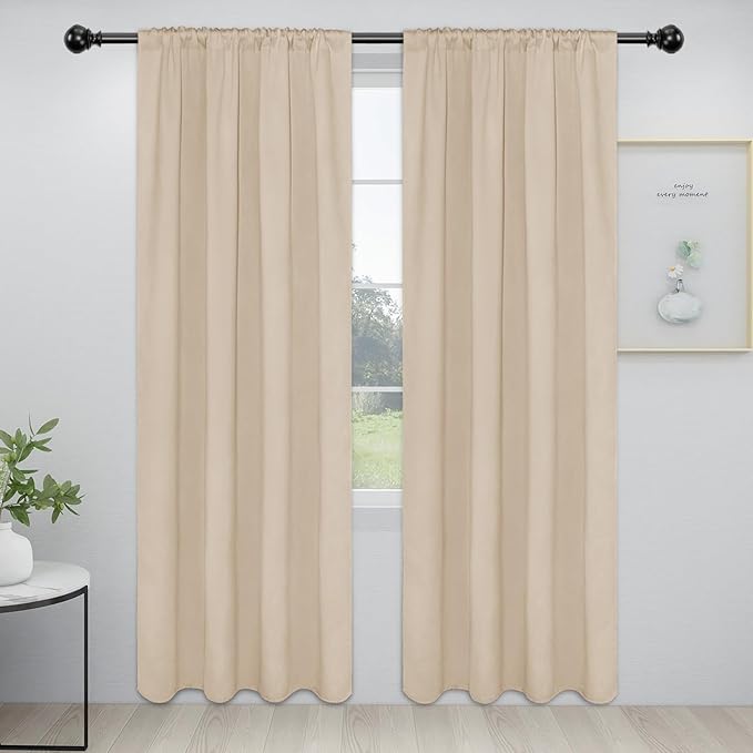 Easy-Going Rod Pocket Blackout Curtains for Bedroom, Room Darkening Window Curtains for Living Room, Thermal Insulated Noise Reduction Solid Window Drapes, 2 Panels(34x84 in, Beige) by Easy-Going