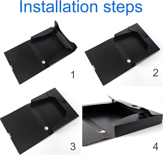A4 Storage File Boxes Archives Cases, Foldable Plastic File Folder, Thickened to 5.8cm,Large Capacity,Black(Pack of 4) - Image 7