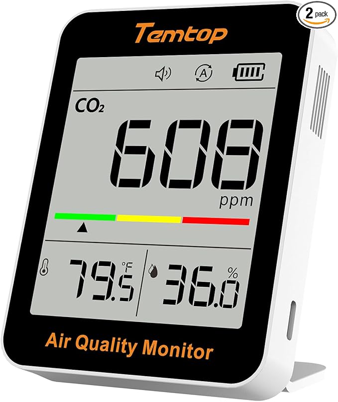 Temtop C1 Dual Pack CO2 Monitor Indoor Air Quality Monitor Portable CO2 Meter, CO2, Temperature, Humidity for Home, Office, School by Temtop