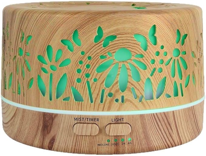 Wild Essentials 700ml Designer Large Room Essential Oil Diffuser, 5 in 1 Ultrasonic Aromatherapy Vaporizer Cool Mist Humidifier, Home, Office Bedroom, Timer, Auto-Off, 7 Color LED (Light Wood Flowers) - Image 3