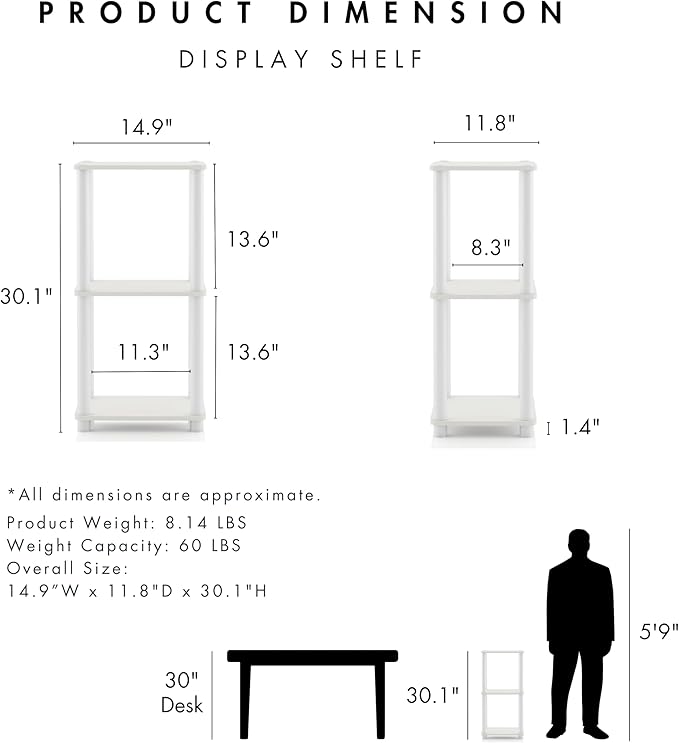 Homes: Inside + Out Apexa Modern 3-Tier Narrow Shelving Units, Collectibles Display Shelves, Easy Assembly Standing Shelf, Home Storage Organizer for Living Room, Bedroom, Office, White - Image 3