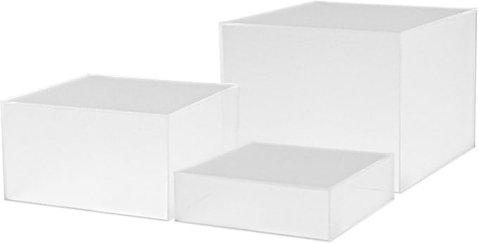 Acrylic Display Riser Boxes Frosted 3 Piece Retail Product Riser 2", 4", 6" High Nesting Bins One Open Side Merchandise Storage Box POP Showcase by Marketing Holders by MarketingHolders