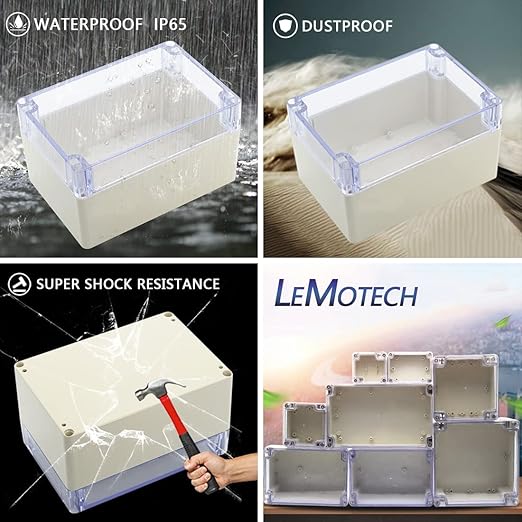 LeMotech ABS Plastic Junction Box Dustproof Waterproof IP65 Electrical Enclosure Box Universal Project Enclosure Grey with PC Transparent Clear Cover 6.3 x 4.3 x 3.5 inch(160 x110 x 90 mm) - Image 7