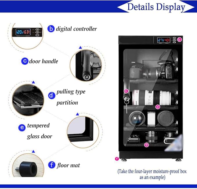 100L Electronic Camera Storage Dry Cabinet, 5 Layers Camera Digital Dehumidifying Dry Box for Lens and Electronic Equipment Storage - Image 5