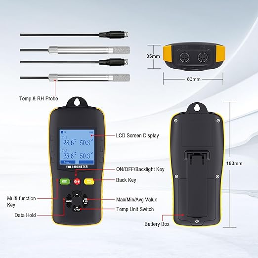 Tzone Temperature and Humidity Data Logger USB with Probe,Dual Channel Temp Humidity Recorder with Data Report, Digital Industrial Thermometer Recording Handheld RH Logger for Greenhouse Freezer Lab - Image 6