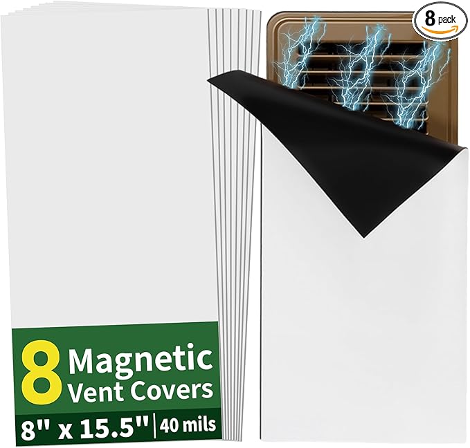 FINDMAG Magnetic Vent Covers, 8 Pack Heavy Duty Air Vent Noise Reducer, 8" x 15.5" Reusable Wall Vents Covers Shield with Wall Heater Deflector and Soundproof Vent Blockers for Home or RV Use by FINDMAG