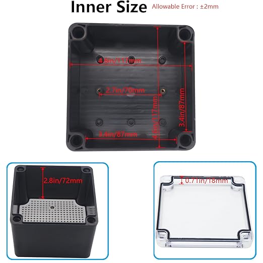 Junction Box,IP67 Waterproof ABS Black Project Box Clear Cover with Mounting Plate Electrical Box Enclosure for Outside Electronics 4.9 x 4.9 x 3.9inch(125x125x100mm) - Image 4