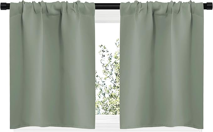 NICETOWN Window Curtains Blackout Drapes - Thermal Insulated Solid Rod Pocket Blackout Curtains/Draperies for Living Room (Sage Green, One Pair, 29 by 20-Inch) - Image 2