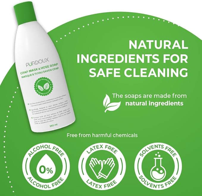 Purdoux CPAP Mask & Hose Soap Unscented(Pack of 3 Bottles, 250ML / 8.4OZ Green Tea-Mint)-CPAP Supplies, CPAP Accessories, CPAP Soap Cleaner for CPAP Machine - Image 6